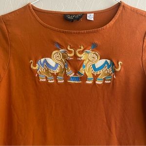 Bob Mackie Vintage Cotton Elephant Circus Cropped Sleeve Tee Shirt